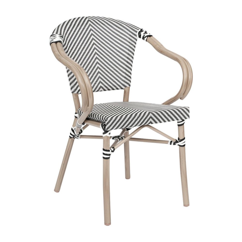 English Elm Marseille Bistro Stacking Chair - Stylish Indoor/Outdoor Seating with Bamboo Print Aluminum Frame Black & White/Light Natural Frame SDA-ADS642108-BLKWH-LTNAT-GG