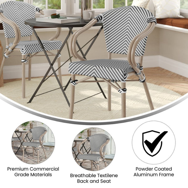 English Elm Marseille Bistro Stacking Chair - Stylish Indoor/Outdoor Seating with Bamboo Print Aluminum Frame Black & White/Light Natural Frame SDA-ADS642108-BLKWH-LTNAT-GG