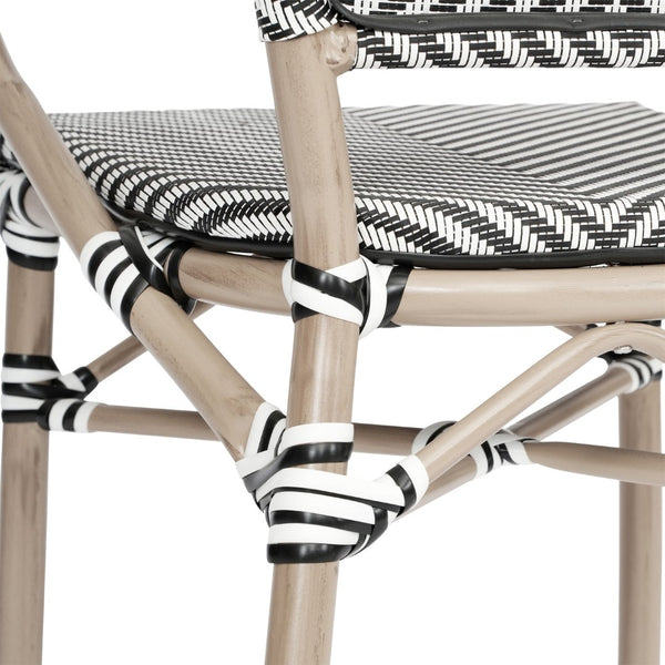 English Elm Marseille Bistro Stacking Chair - Stylish Indoor/Outdoor Seating with Bamboo Print Aluminum Frame Black & White/Light Natural Frame SDA-ADS642108-BLKWH-LTNAT-GG