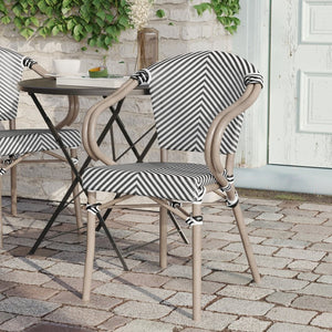 English Elm Marseille Bistro Stacking Chair - Stylish Indoor/Outdoor Seating with Bamboo Print Aluminum Frame Black & White/Light Natural Frame SDA-ADS642108-BLKWH-LTNAT-GG