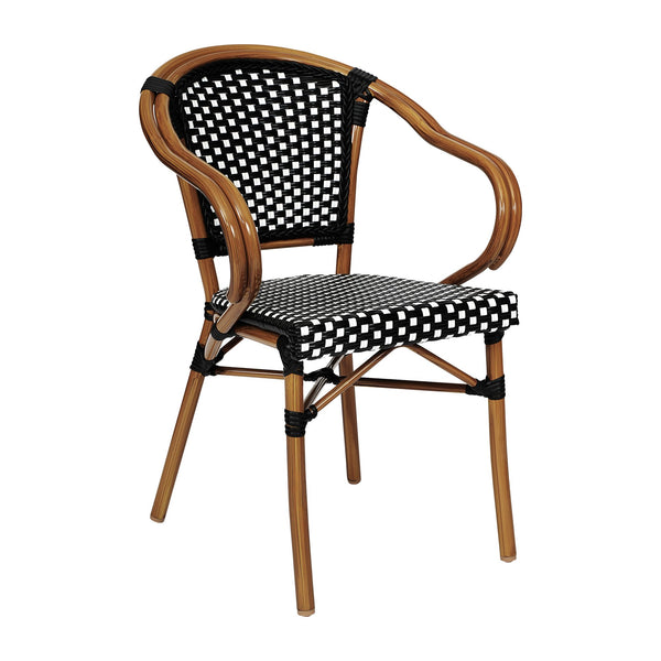 English Elm Bordeaux Commercial Bistro Chair - Stylish Indoor/Outdoor Seating with Durable Aluminum Frame Black & White/Natural Frame SDA-ADS642142-BKWH-NAT-GG