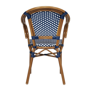 English Elm Bordeaux Commercial Bistro Chair - Stylish Indoor/Outdoor Seating with Durable Aluminum Frame Navy & White/Natural Frame SDA-ADS642142-NVYWH-NAT-GG
