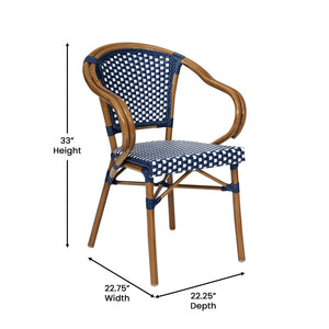 English Elm Bordeaux Commercial Bistro Chair - Stylish Indoor/Outdoor Seating with Durable Aluminum Frame Navy & White/Natural Frame SDA-ADS642142-NVYWH-NAT-GG