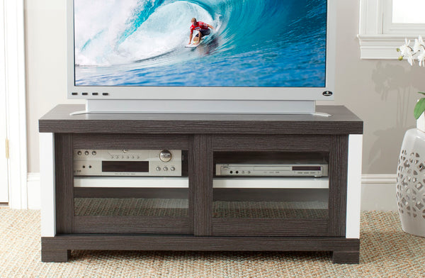 Safavieh Davis Sliding Door Entertainment Console Dark Grey,Charcoal,Woodgrain,White  Sea1003a