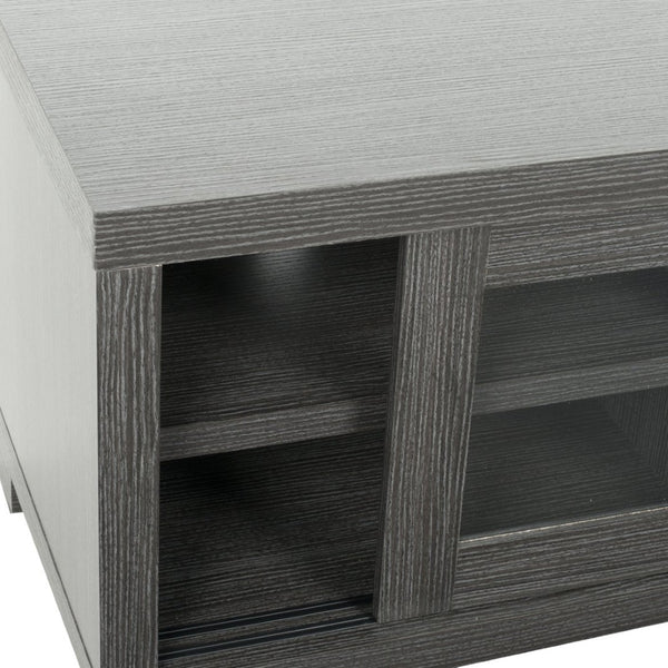 Safavieh Davis Contemporary Sliding-Door Entertainment Console For Smart Storage And Stylish Media Display Dark Grey/ Charcoal/ Woodgrain SEA1003B