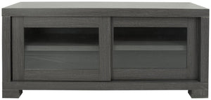 Safavieh Davis Contemporary Sliding-Door Entertainment Console For Smart Storage And Stylish Media Display Dark Grey/ Charcoal/ Woodgrain SEA1003B
