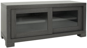 Safavieh Davis Contemporary Sliding-Door Entertainment Console For Smart Storage And Stylish Media Display Dark Grey/ Charcoal/ Woodgrain SEA1003B