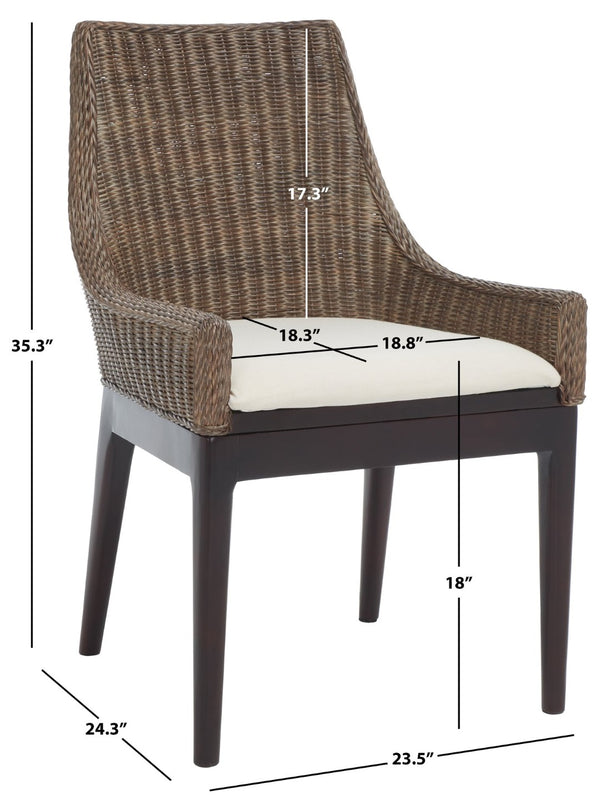 Safavieh Franco Sloping Chair - Coastal-Modern Elegance With Hand-Woven Rattan, Soft Cushion, And Mahogany Legs Brown White Wash / White SEA4000A