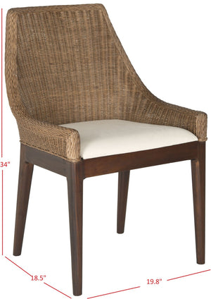 Safavieh Franco Sloping Chair - Coastal-Modern Elegance With Hand-Woven Rattan, Soft Cushion, And Mahogany Legs Brown White Wash / White SEA4000A