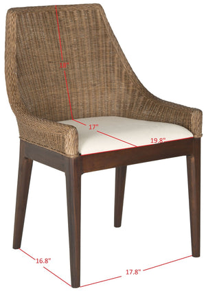 Safavieh Franco Sloping Chair - Coastal-Modern Elegance With Hand-Woven Rattan, Soft Cushion, And Mahogany Legs Brown White Wash / White SEA4000A