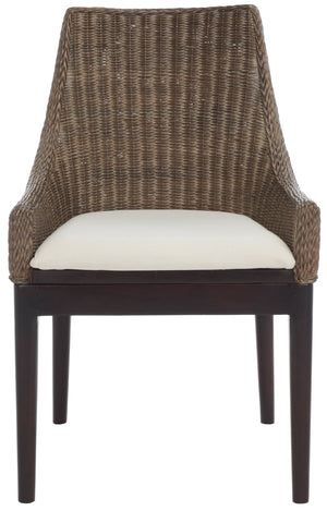 Safavieh Franco Sloping Chair - Coastal-Modern Elegance With Hand-Woven Rattan, Soft Cushion, And Mahogany Legs Brown White Wash / White SEA4000A
