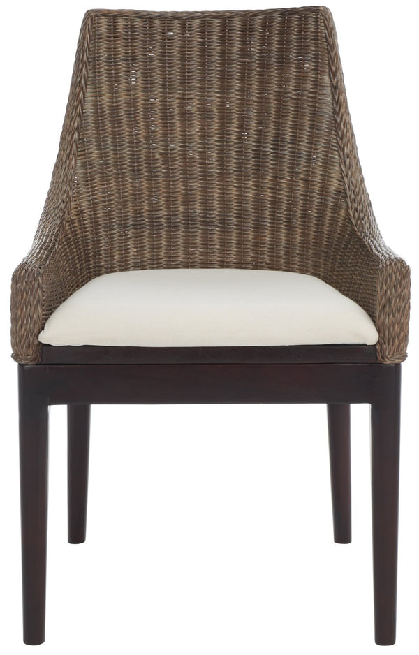 Safavieh Franco Sloping Chair - Coastal-Modern Elegance With Hand-Woven Rattan, Soft Cushion, And Mahogany Legs Brown White Wash / White SEA4000A