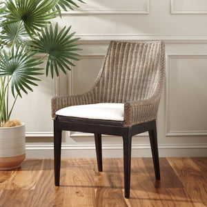 Safavieh Franco Sloping Chair - Coastal-Modern Elegance With Hand-Woven Rattan, Soft Cushion, And Mahogany Legs Brown White Wash / White SEA4000A