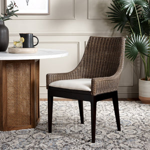 Safavieh Franco Sloping Chair - Coastal-Modern Elegance With Hand-Woven Rattan, Soft Cushion, And Mahogany Legs Brown White Wash / White SEA4000A