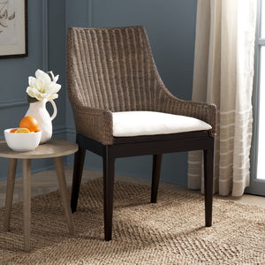 Safavieh Franco Sloping Chair - Coastal-Modern Elegance With Hand-Woven Rattan, Soft Cushion, And Mahogany Legs Brown White Wash / White SEA4000A
