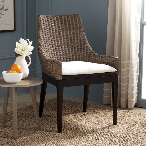 Safavieh Franco Sloping Chair - Coastal-Modern Elegance With Hand-Woven Rattan, Soft Cushion, And Mahogany Legs Brown White Wash / White SEA4000A