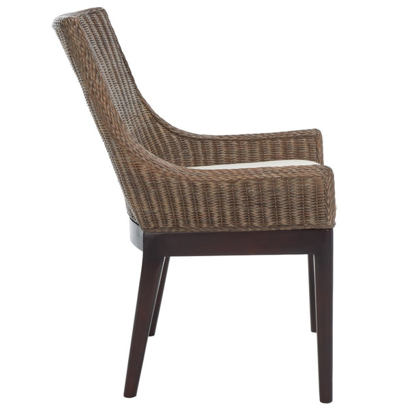 Safavieh Franco Sloping Chair - Coastal-Modern Elegance With Hand-Woven Rattan, Soft Cushion, And Mahogany Legs Brown White Wash / White SEA4000A