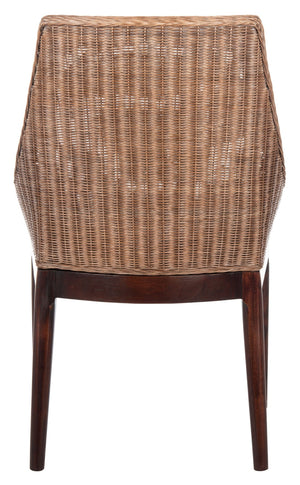 Safavieh Franco Sloping Chair - Coastal-Modern Elegance With Hand-Woven Rattan, Soft Cushion, And Mahogany Legs Brown / Natural / White SEA4000B
