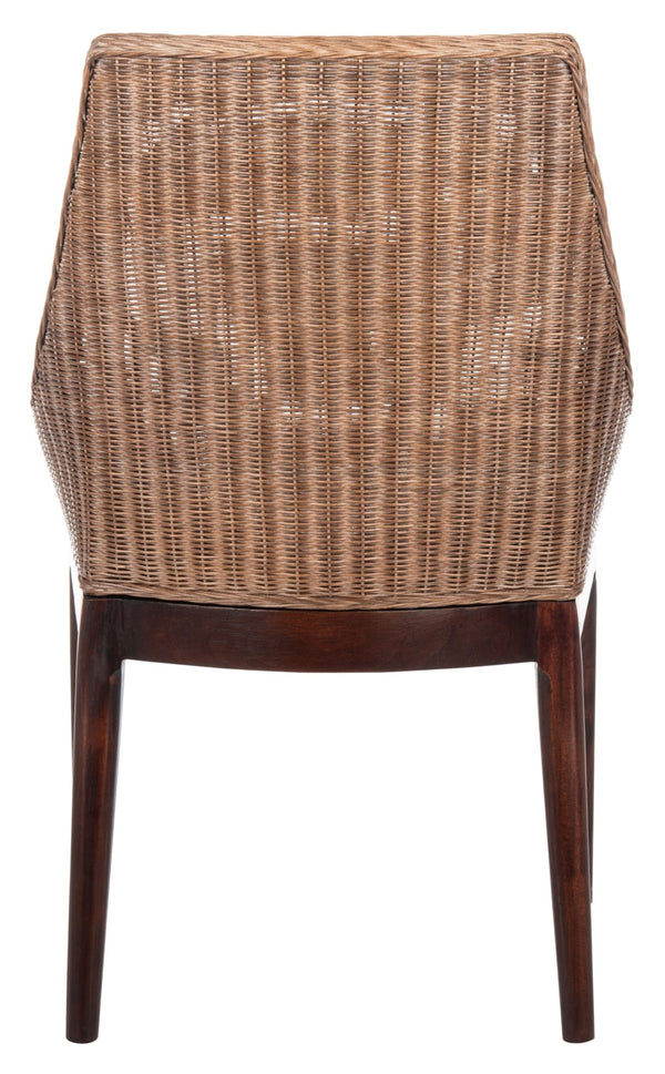 Safavieh Franco Sloping Chair - Coastal-Modern Elegance With Hand-Woven Rattan, Soft Cushion, And Mahogany Legs Brown / Natural / White SEA4000B