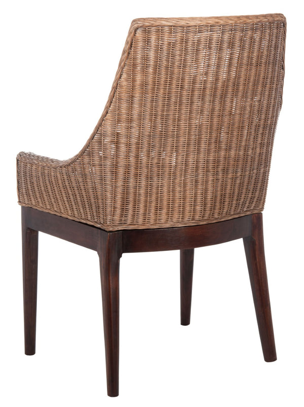 Safavieh Franco Sloping Chair - Coastal-Modern Elegance With Hand-Woven Rattan, Soft Cushion, And Mahogany Legs Brown / Natural / White SEA4000B