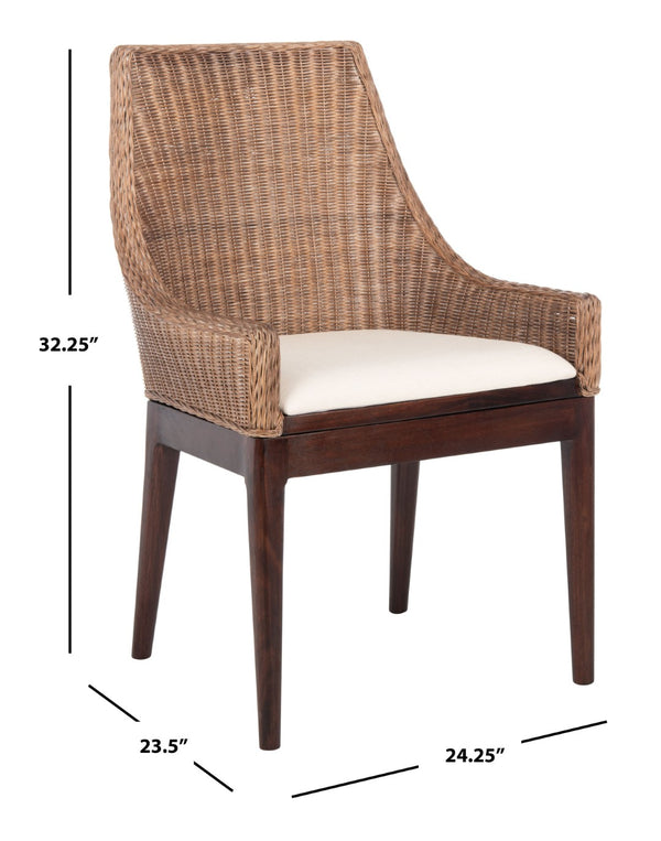 Safavieh Franco Sloping Chair - Coastal-Modern Elegance With Hand-Woven Rattan, Soft Cushion, And Mahogany Legs Brown / Natural / White SEA4000B