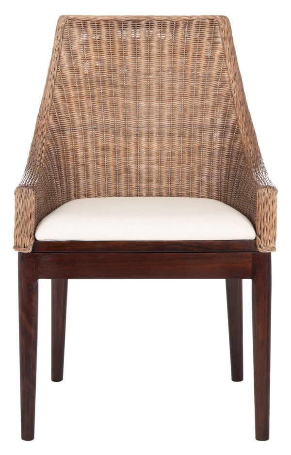 Safavieh Franco Sloping Chair - Coastal-Modern Elegance With Hand-Woven Rattan, Soft Cushion, And Mahogany Legs Brown / Natural / White SEA4000B