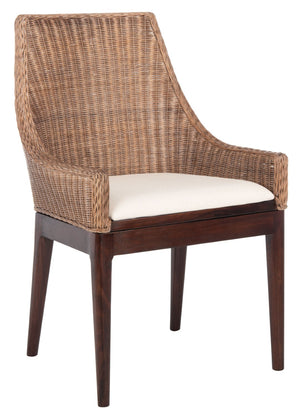 Safavieh Franco Sloping Chair - Coastal-Modern Elegance With Hand-Woven Rattan, Soft Cushion, And Mahogany Legs Brown / Natural / White SEA4000B