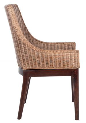 Safavieh Franco Sloping Chair - Coastal-Modern Elegance With Hand-Woven Rattan, Soft Cushion, And Mahogany Legs Brown / Natural / White SEA4000B
