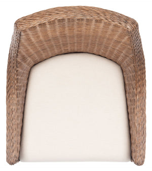 Safavieh Franco Sloping Chair - Coastal-Modern Elegance With Hand-Woven Rattan, Soft Cushion, And Mahogany Legs Brown / Natural / White SEA4000B
