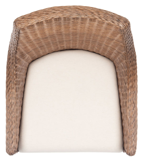 Safavieh Franco Sloping Chair - Coastal-Modern Elegance With Hand-Woven Rattan, Soft Cushion, And Mahogany Legs Brown / Natural / White SEA4000B