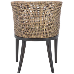 Safavieh Beningo Arm Chair - Artisan Rattan Back, Plush White Cushion, Mahogany Frame For Timeless Comfort SEA4001A
