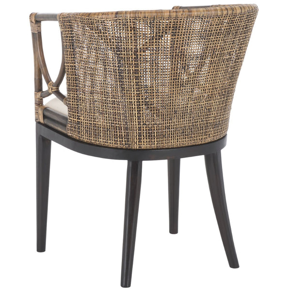 Safavieh Beningo Arm Chair - Artisan Rattan Back, Plush White Cushion, Mahogany Frame For Timeless Comfort SEA4001A