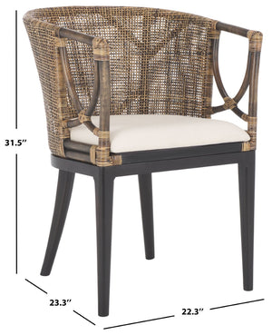 Safavieh Beningo Arm Chair - Artisan Rattan Back, Plush White Cushion, Mahogany Frame For Timeless Comfort SEA4001A