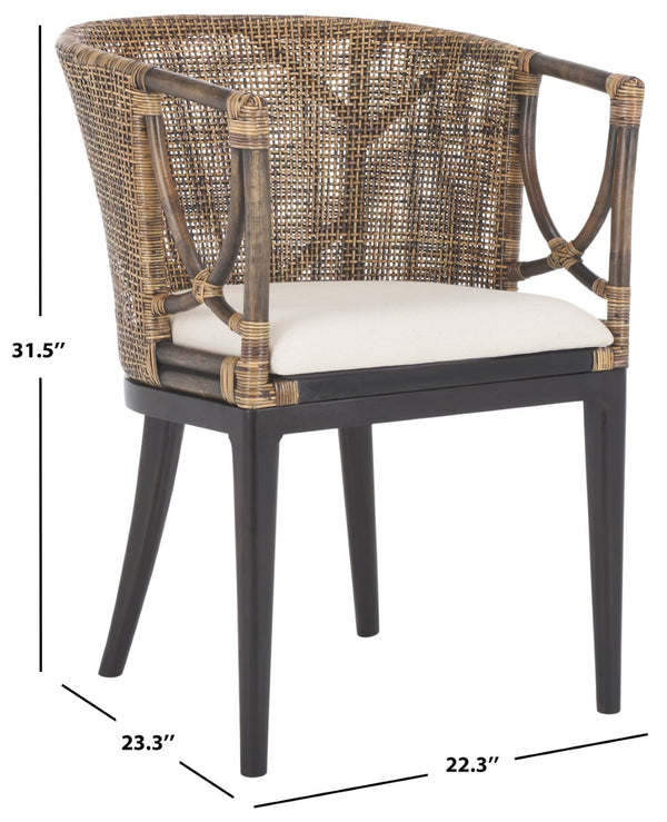 Safavieh Beningo Arm Chair - Artisan Rattan Back, Plush White Cushion, Mahogany Frame For Timeless Comfort SEA4001A