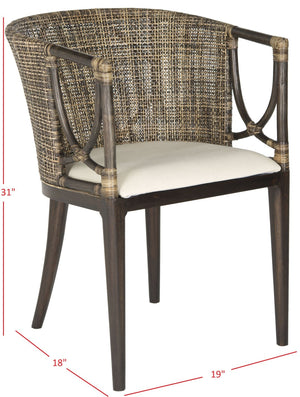 Safavieh Beningo Arm Chair - Artisan Rattan Back, Plush White Cushion, Mahogany Frame For Timeless Comfort SEA4001A