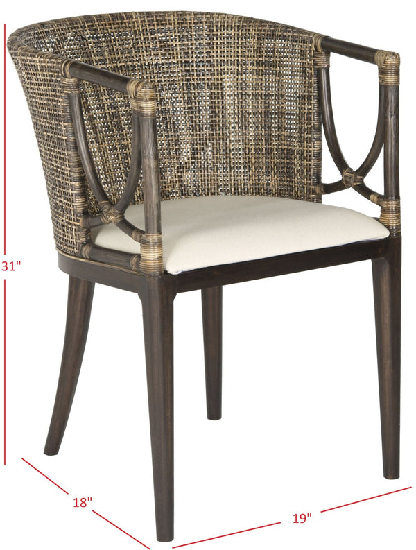 Safavieh Beningo Arm Chair - Artisan Rattan Back, Plush White Cushion, Mahogany Frame For Timeless Comfort SEA4001A
