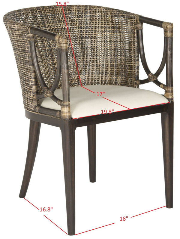 Safavieh Beningo Arm Chair - Artisan Rattan Back, Plush White Cushion, Mahogany Frame For Timeless Comfort SEA4001A