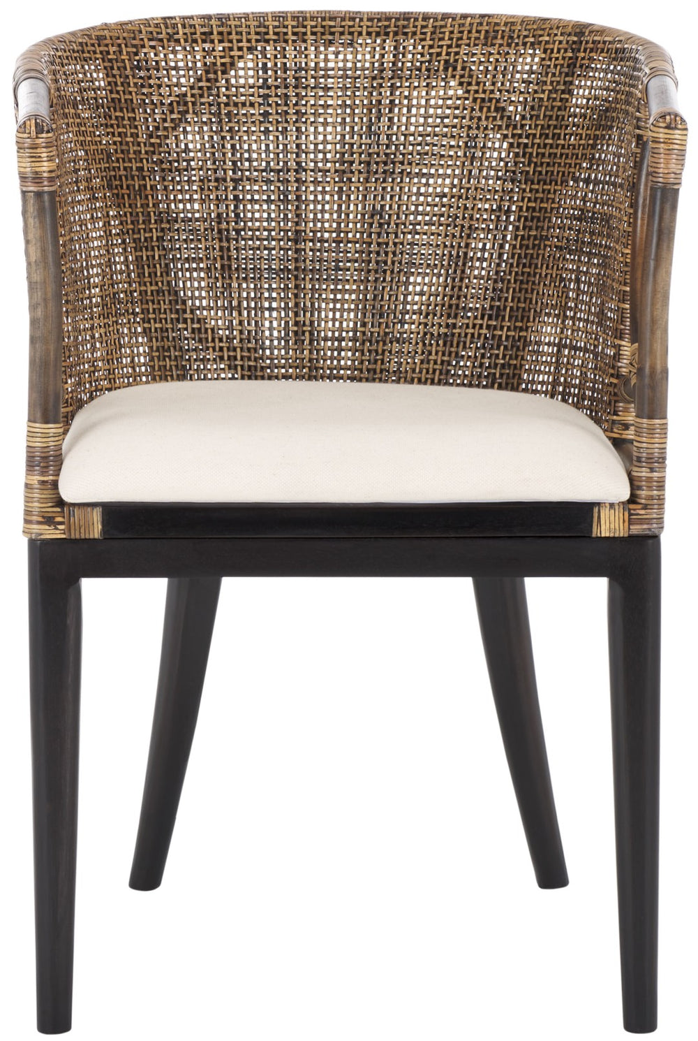 Safavieh Beningo Arm Chair - Artisan Rattan Back, Plush White Cushion, Mahogany Frame For Timeless Comfort SEA4001A