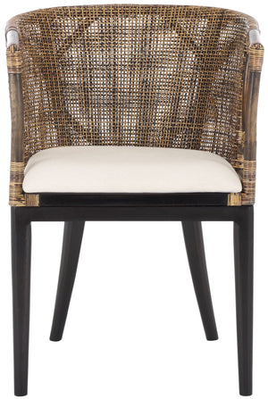 Safavieh Beningo Arm Chair - Artisan Rattan Back, Plush White Cushion, Mahogany Frame For Timeless Comfort SEA4001A