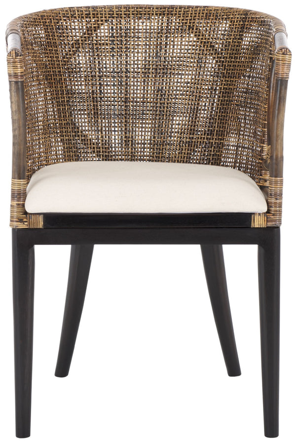 Safavieh Beningo Arm Chair - Artisan Rattan Back, Plush White Cushion, Mahogany Frame For Timeless Comfort SEA4001A