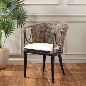 Safavieh Beningo Arm Chair - Artisan Rattan Back, Plush White Cushion, Mahogany Frame For Timeless Comfort SEA4001A