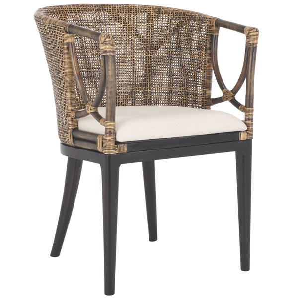 Safavieh Beningo Arm Chair - Artisan Rattan Back, Plush White Cushion, Mahogany Frame For Timeless Comfort SEA4001A
