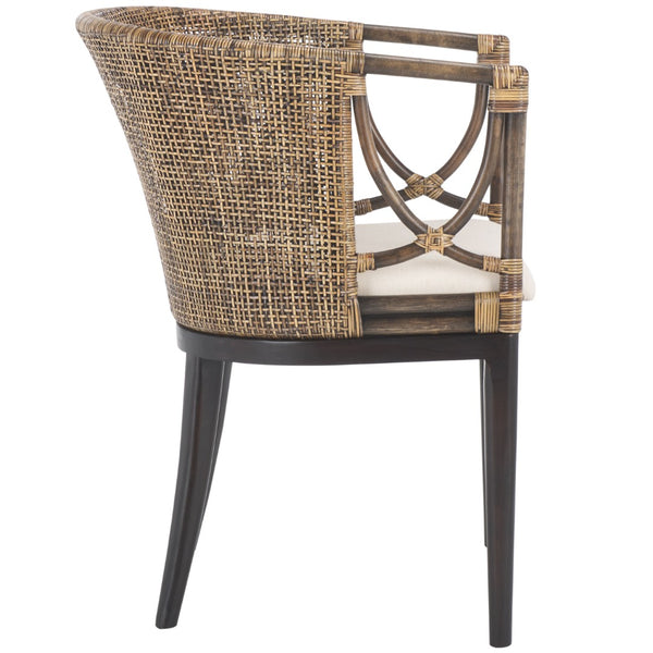 Safavieh Beningo Arm Chair - Artisan Rattan Back, Plush White Cushion, Mahogany Frame For Timeless Comfort SEA4001A