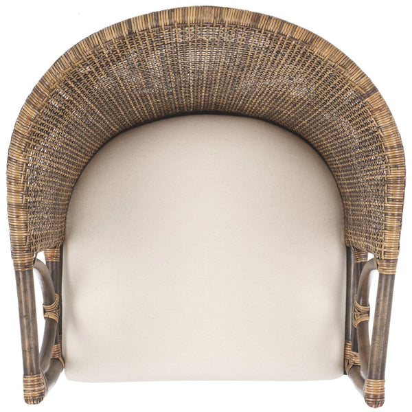 Safavieh Beningo Arm Chair - Artisan Rattan Back, Plush White Cushion, Mahogany Frame For Timeless Comfort SEA4001A