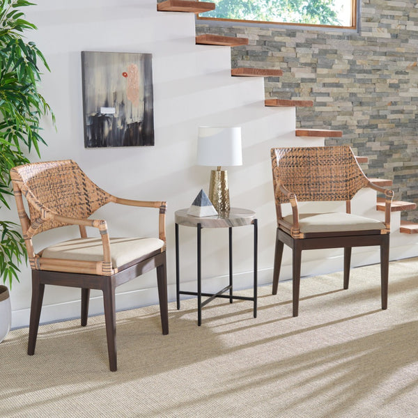 Safavieh Carlo Arm Chair - Vintage-Inspired Rattan Elegance With Plush Cushion For Stylish Living Spaces SEA4002A