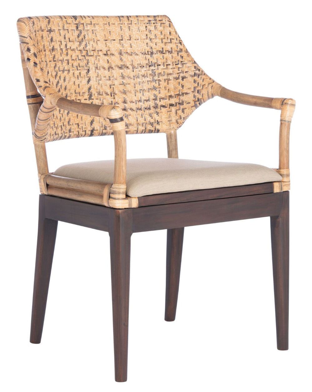Safavieh Carlo Arm Chair - Vintage-Inspired Rattan Elegance With Plush Cushion For Stylish Living Spaces SEA4002A