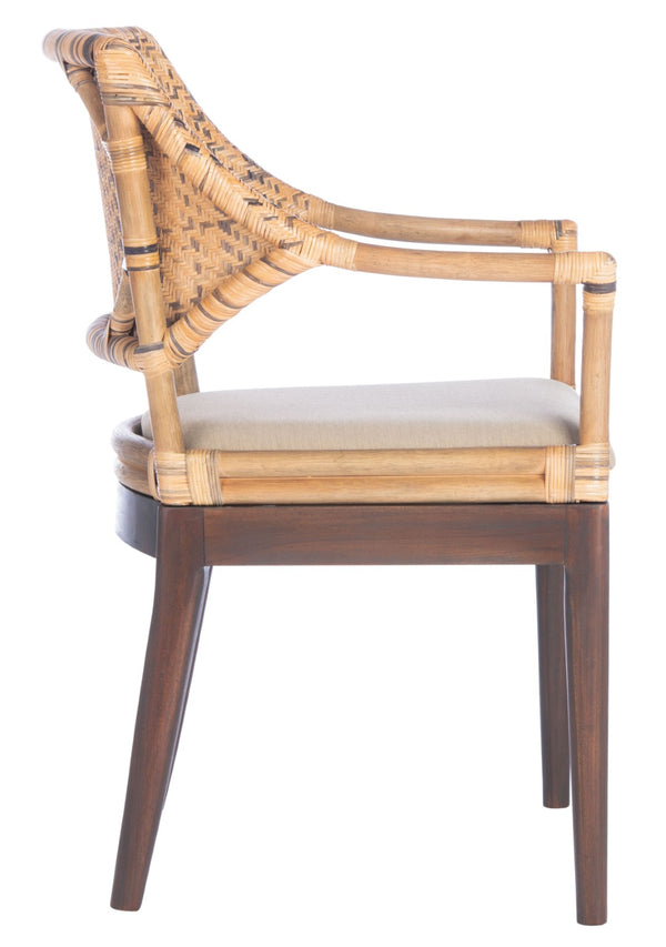 Safavieh Carlo Arm Chair - Vintage-Inspired Rattan Elegance With Plush Cushion For Stylish Living Spaces SEA4002A