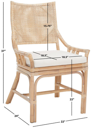 Safavieh Donatella Rattan Chair – Chic Coastal Accent For Living Rooms, Sunrooms & Bohemian Interiors Natural White Wash / White Cushion SEA4012A