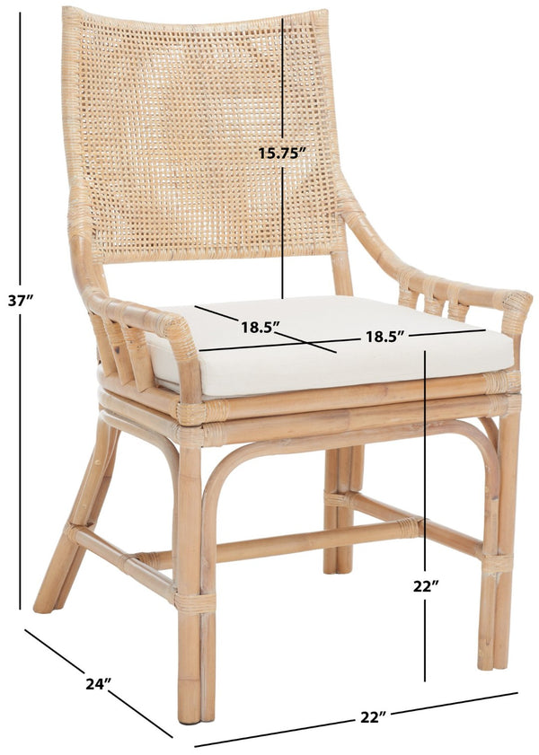 Safavieh Donatella Rattan Chair – Chic Coastal Accent For Living Rooms, Sunrooms & Bohemian Interiors Natural White Wash / White Cushion SEA4012A