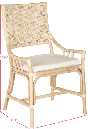 Safavieh Donatella Rattan Chair – Chic Coastal Accent For Living Rooms, Sunrooms & Bohemian Interiors Natural White Wash / White Cushion SEA4012A
